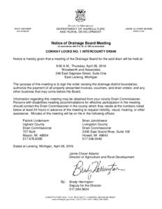 Public Meeting Notice:  Conway Locke No. 1 Intercounty Drain Board Meeting - April 28, 2016