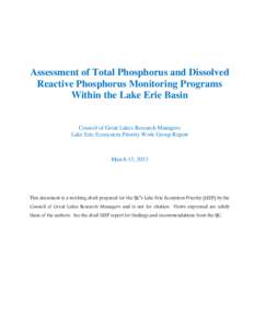 Assessment of Total Phosphorus and Dissolved Reactive Phosphorus Monitoring Programs Within the Lake Erie Basin Council of Great Lakes Research Managers Lake Erie Ecosystem Priority Work Group Report