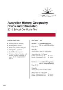 Australian History, Geography, Civics and Citizenship 2010 School Certificate Test