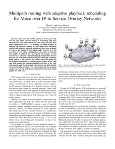 Multipath routing with adaptive playback scheduling for Voice over IP in Service Overlay Networks Hong Li and Lorne Mason Electrical and Computer Engineering Department McGill University, Montreal, Canada Email: viselia.