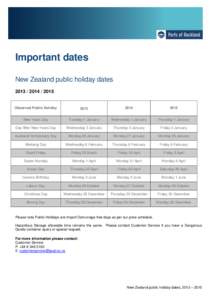 Important dates New Zealand public holiday dates2015 Observed Public Holiday