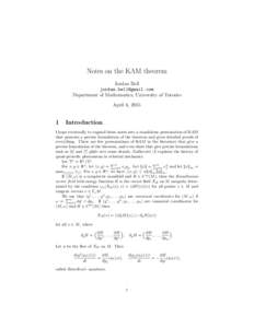 Notes on the KAM theorem Jordan Bell  Department of Mathematics, University of Toronto April 6, 2015