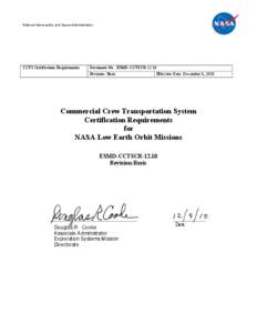 National Aeronautics and Space Administration  CCTS Certification Requirements Document No: ESMD-CCTSCR[removed]Revision: Basic
