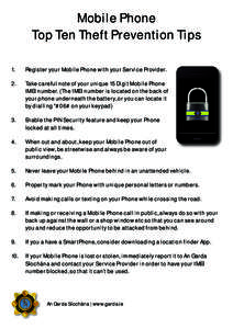 Mobile Phone Top Ten Theft Prevention Tips