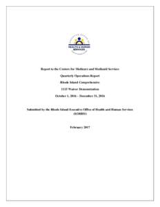 Report to the Centers for Medicare and Medicaid Services Quarterly Operations Report Rhode Island Comprehensive 1115 Waiver Demonstration October 1, 2016 – December 31, 2016