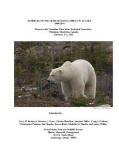 SUMMARY OF POLAR BEAR MANAGEMENT IN ALASKA[removed]Report to the Canadian Polar Bear Technical Committee Winnipeg, Manitoba, Canada February 1–3, 2011