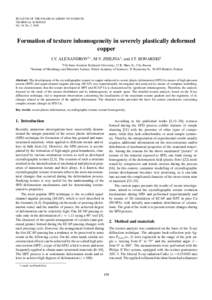 BULLETIN OF THE POLISH ACADEMY OF SCIENCES TECHNICAL SCIENCES Vol. 54, No. 2, 2006 Formation of texture inhomogeneity in severely plastically deformed copper