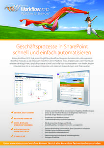 Geschäftsprozesse in SharePoint schnell und einfach automatisieren Nintex Workflow 2010 fügt einen Drag&Drop-Workflow Designer, Konnektivität und erweiterte Workflow-Features zu der Microsoft SharePoint 2010 Plattform
