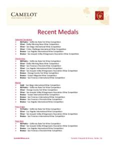 Recent Medals Cabernet Sauvignon  86 Points – California State Fair Wine Competition  Silver – Dallas Morning News Wine Competition