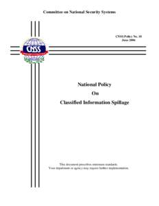 Committee on National Security Systems  CNSS Policy No. 18 JuneNational Policy