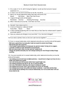 Bedroom Kandi Client Questionnaire 1) On a scale of 1 to 10, with 10 being the highest, I would say that my level of sexual experience is a _____________.! 2) If I had to use one word to describe my sex life, it would be