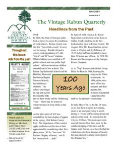 June 2014 Volume 8/No. 2 The Vintage Rabun Quarterly Headlines from the Past