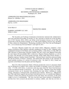 UNITED STATES OF AMERICA Before the SECURITIES AND EXCHANGE COMMISSION Washington, D.C[removed]ADMINISTRATIVE PROCEEDINGS RULINGS Release No[removed]May 1, 2014
