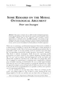 VOL. 12, NO. 2  FALL-WINTER 2009 SOME REMARKS ON THE MODAL ONTOLOGICAL ARGUMENT