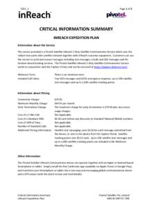 Page 1 of 2  2015_1 CRITICAL INFORMATION SUMMARY INREACH EXPEDITION PLAN
