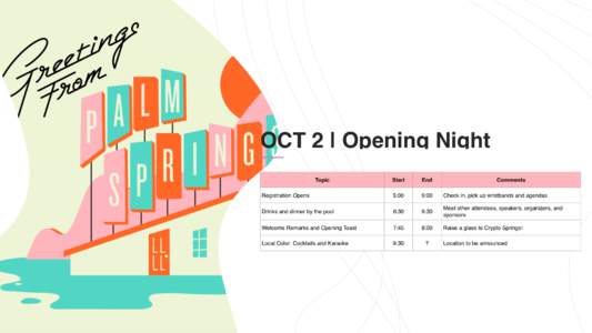 OCT 2 | Opening Night Topic Start  End