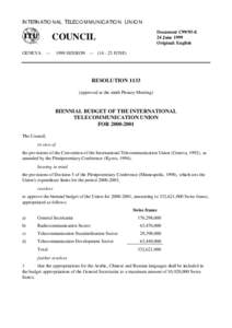 INTERNATIONAL TELECOMMUNICATION UNION Document C99/95-E 24 June 1999 Original: English  COUNCIL