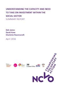 UNDERSTANDING THE CAPACITY AND NEED TO TAKE ON INVESTMENT WITHIN THE SOCIAL SECTOR SUMMARY REPORT  Deb James