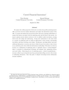 Cursed Financial Innovation∗ P´eter Kondor Central European University Botond K˝oszegi Central European University