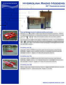 Hydrolink Radio Modems RF Transceivers Radio Modems for Varied Applications The Oceanscience Group offers a wide range of RF communications equipment. Whether you need communications for an Oceanscience Riverboat, Q-Boat