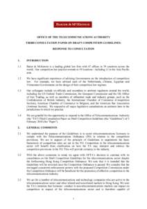 OFFICE OF THE TELECOMMUNICATIONS AUTHORITY THIRD CONSULTATION PAPER ON DRAFT COMPETITION GUIDELINES: RESPONSE TO CONSULTATION 1.