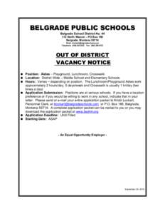 BELGRADE PUBLIC SCHOOLS Belgrade School District No[removed]North Weaver – PO Box 166 Belgrade, Montana[removed]Email: [removed] Telephone: ([removed]Fax: ([removed]