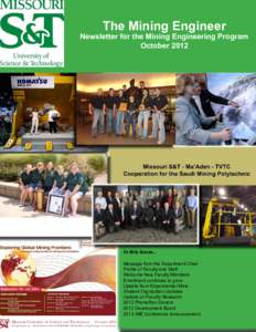 The Mining Engineer  Newsletter for the Mining Engineering Program OctoberIn this Issue...