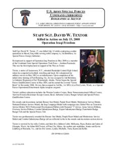 U.S. ARMY SPECIAL FORCES  COMMAND (AIRBORNE)  BIOGRAPHICAL SKETCH  U.S. ARMY SPECIAL OPERATIONS COMMAND PUBLIC AFFAIRS OFFICE FORT BRAGG, NC432­http://www.soc.mil 