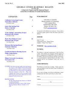 Geo-Heat Center Quarterly Bulletin Vol. 24, No. 2  Table of Contents