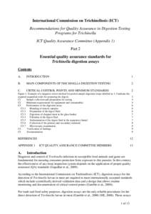 International Commission on Trichinellosis (ICT) Recommendations for Quality Assurance in Digestion Testing Programs for Trichinella ICT Quality Assurance Committee (Appendix 1) Part 2 Essential quality assurance standar