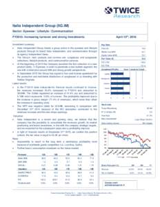 Italia Independent Group (IIG.IM) Sector: Eyewear / Lifestyle / Communication April 13th, 2016 FY2015: Increasing turnover and strong investments Investment summary
