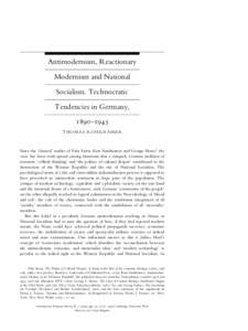Antimodernism, Reactionary Modernism and National Socialism. Technocratic Tendencies in Germany, 1890±1945 È MER