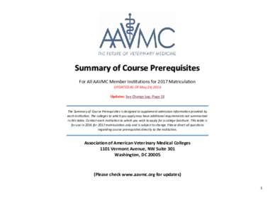 Summary of Course Prerequisites For All AAVMC Member Institutions for 2017 Matriculation UPDATED AS OF May 24, 2016 Updates: See Change Log: Page 13
