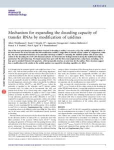 © 2007 Nature Publishing Group http://www.nature.com/nsmb  ARTICLES Mechanism for expanding the decoding capacity of transfer RNAs by modification of uridines