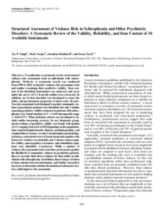 Schizophrenia Bulletin vol. 37 no. 5 pp. 899–912, 2011 doi:schbul/sbr093 Structured Assessment of Violence Risk in Schizophrenia and Other Psychiatric Disorders: A Systematic Review of the Validity, Reliability