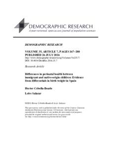 Differences in perinatal health between immigrant and native-origin children: Evidence from differentials in birth weight in Spain