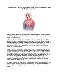 Catholic Prayers: Act of Consecration to the Immaculate Heart of Mary (for Religious and Laity)