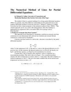 The Numerical Method of Lines for Partial Differential Equations by Michael B. Cutlip, University of Connecticut and