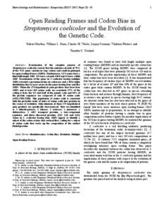 Biotechnology and Bioinformatics Symposium (BIOTPaper ID: 48  1 Open Reading Frames and Codon Bias in Streptomyces coelicolor and the Evolution of