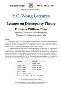 OF HONG KONG  THE UNIVERSITY Department of Mathematics