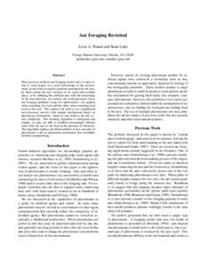 Ant Foraging Revisited Liviu A. Panait and Sean Luke George Mason University, Fairfax, VA 22030 ,   Abstract