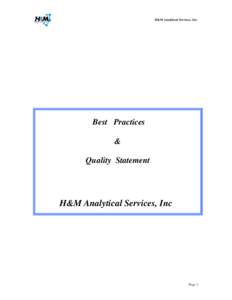 H&M Analytical Services, Inc.  Best Practices & Quality Statement