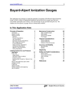 www.thinkSRS.com  1 Bayard-Alpert Ionization Gauges This application note attempts to explain the principles of operation of the Bayard-Alpert Ionization