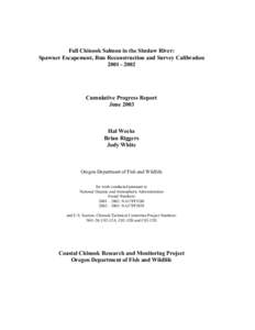 Fall Chinook Salmon in the Siuslaw River: Spawner Escapement, Run Reconstruction and Survey Calibration[removed]Cumulative Progress Report June 2003