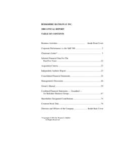 BERKSHIRE HATHAWAY INCANNUAL REPORT TABLE OF CONTENTS Business Activities ..................................................