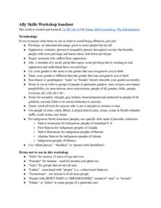 Ally   Skills   Workshop   handout  This   work   is   created   and   licensed   CC   BY­SA   4.0   by   Frame   Shift   Consulting ,  The   Ada   Initiative  Ter