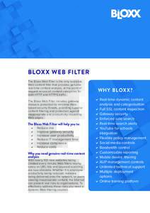 BLOXX WEB FILTER The Bloxx Web Filter is the only available Web content filter that provides genuine real-time content analysis, at the point of request across all content categories for both HTTP and HTTPS traffic.