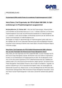 PRESSEMELDUNG Fachverband GPM verleiht Preise für exzellentes Projektmanagement in 2007