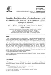 Computers in Human Behavior–243 www.elsevier.com/locate/comphumbeh Cognitive load in reading a foreign language text with multimedia aids and the inﬂuence of verbal and spatial abilities
