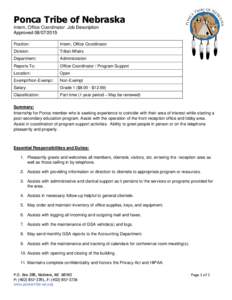 Ponca Tribe of Nebraska Intern, Office Coordinator Job Description ApprovedPosition:  Intern, Office Coordinator